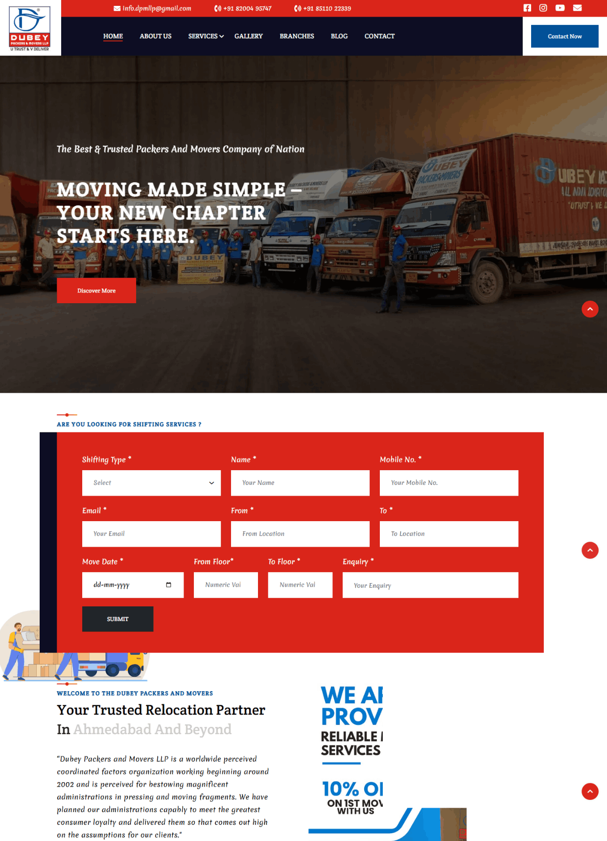 Dubey Pakers and Movers website work