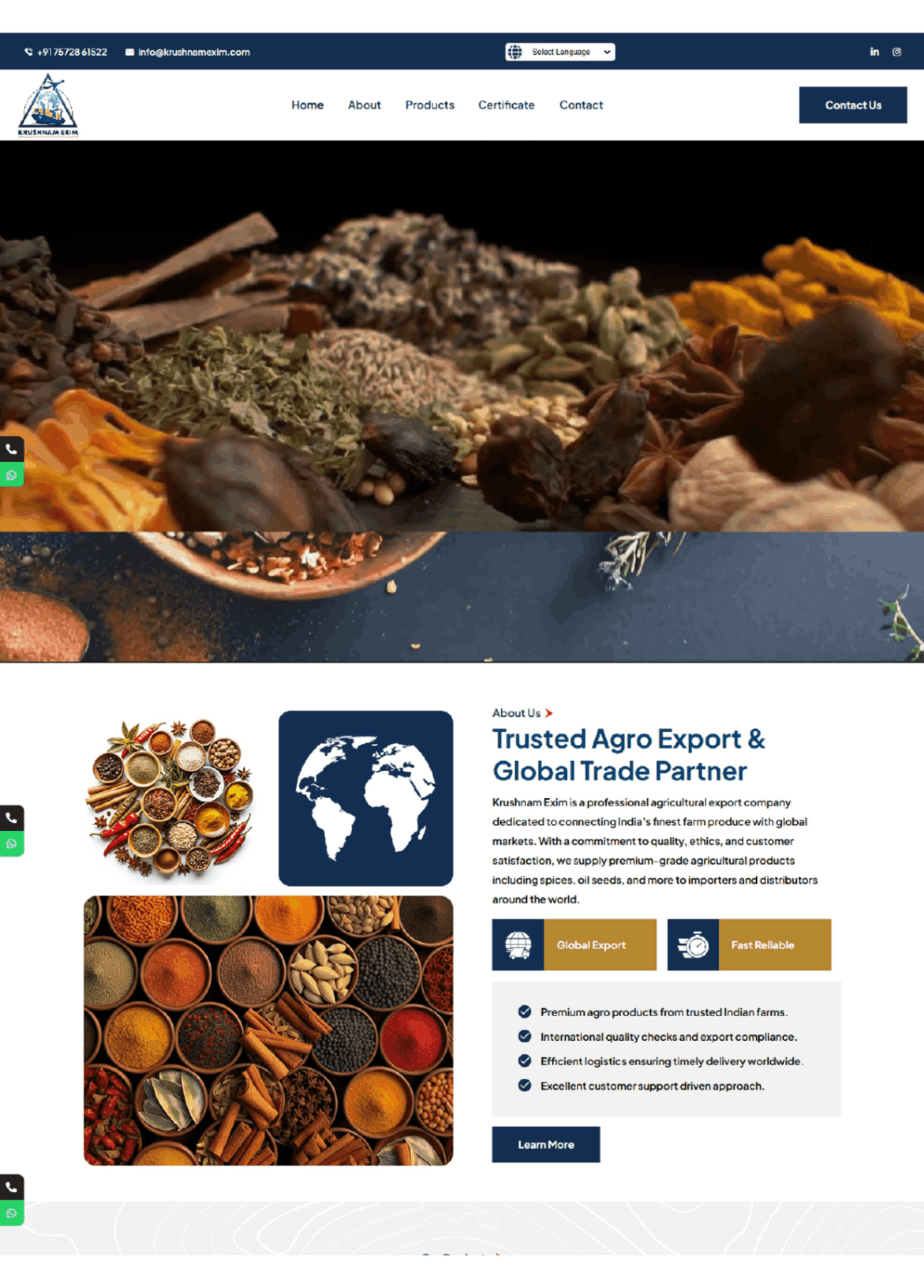 Krushnam Exim website Work